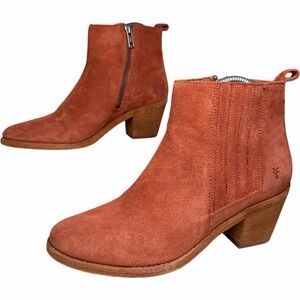 Frye Alton Ankle Boot Women 7.5 Rosewood Orange Suede Block Heel Bootie Western